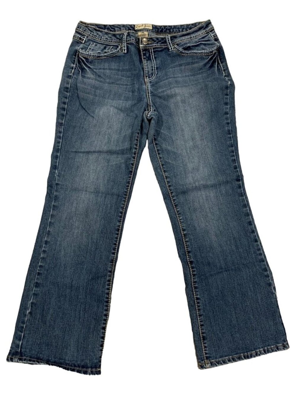 Earl Jean Bootcut Jeans Womens 14P Blue Denim Embroidered Back Pockets Mid Rise